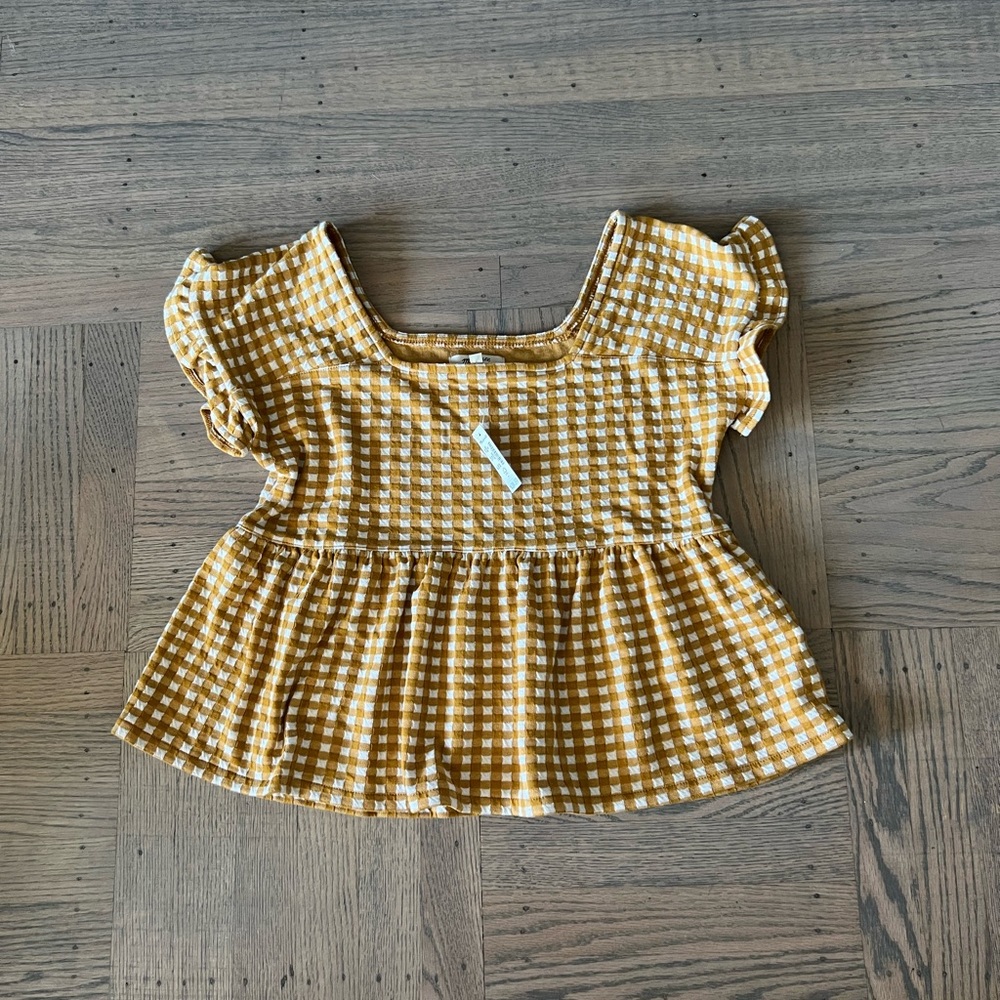 NWT Madewell Women’s Gingham Knit Ruffle-Hem Top